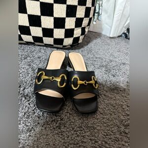 Coutgo Black‎ Mules with Gold Detailing